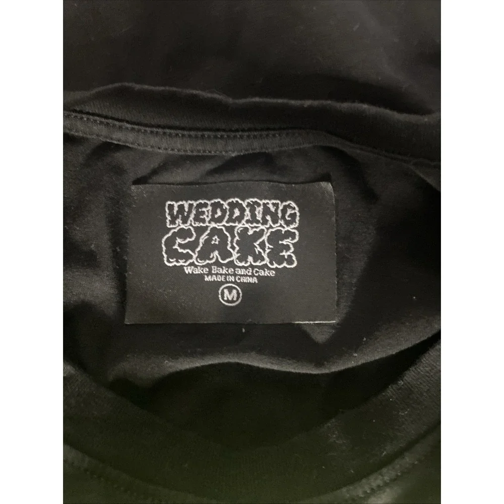 Men's Wedding Cake Wake Bake and Cake Y2K Embroidered Medium T-Shirt‎ 420 Skull